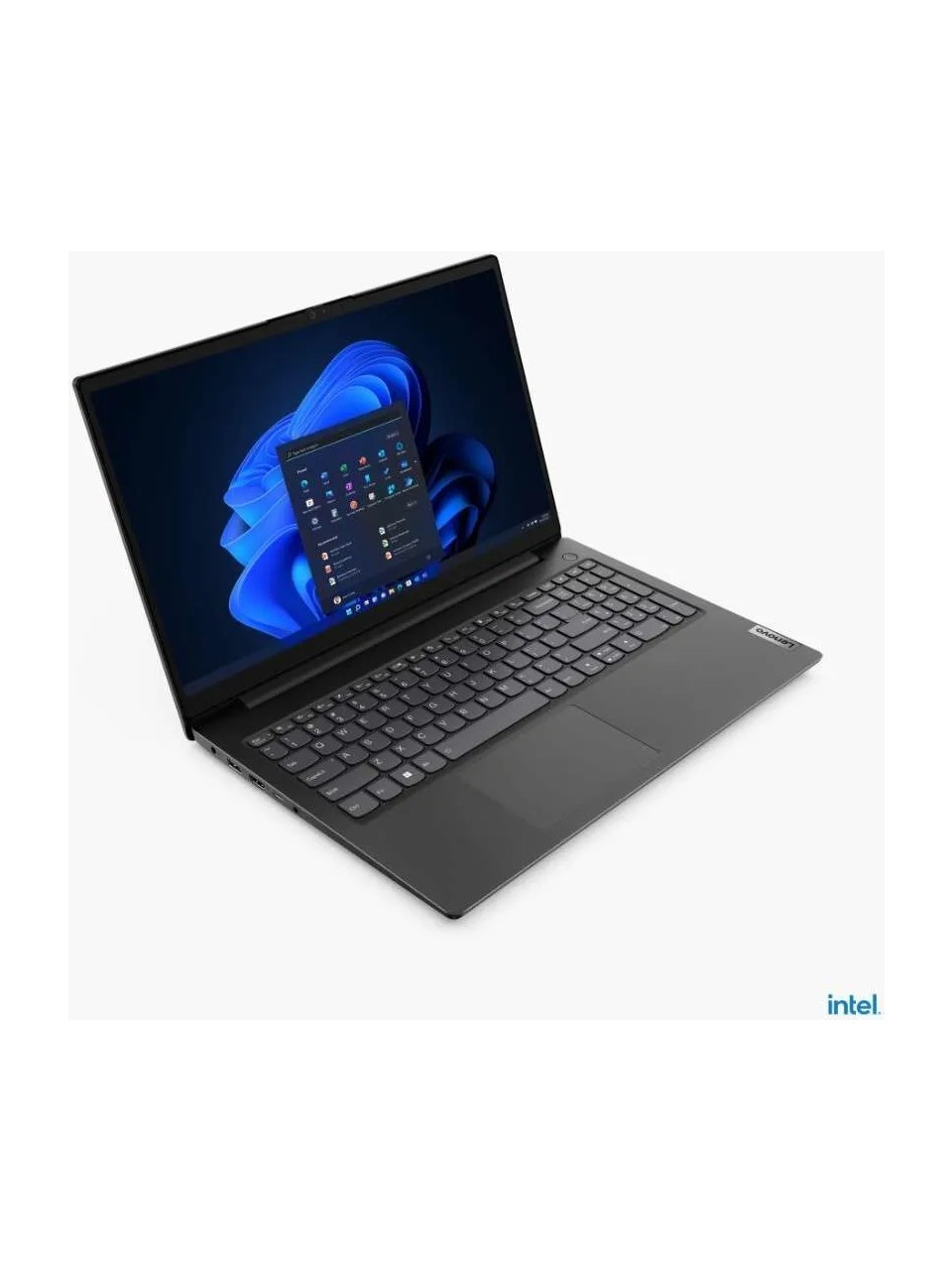 Ekranında Windows 11 simgeleri bulunan açık siyah bir dizüstü bilgisayar.