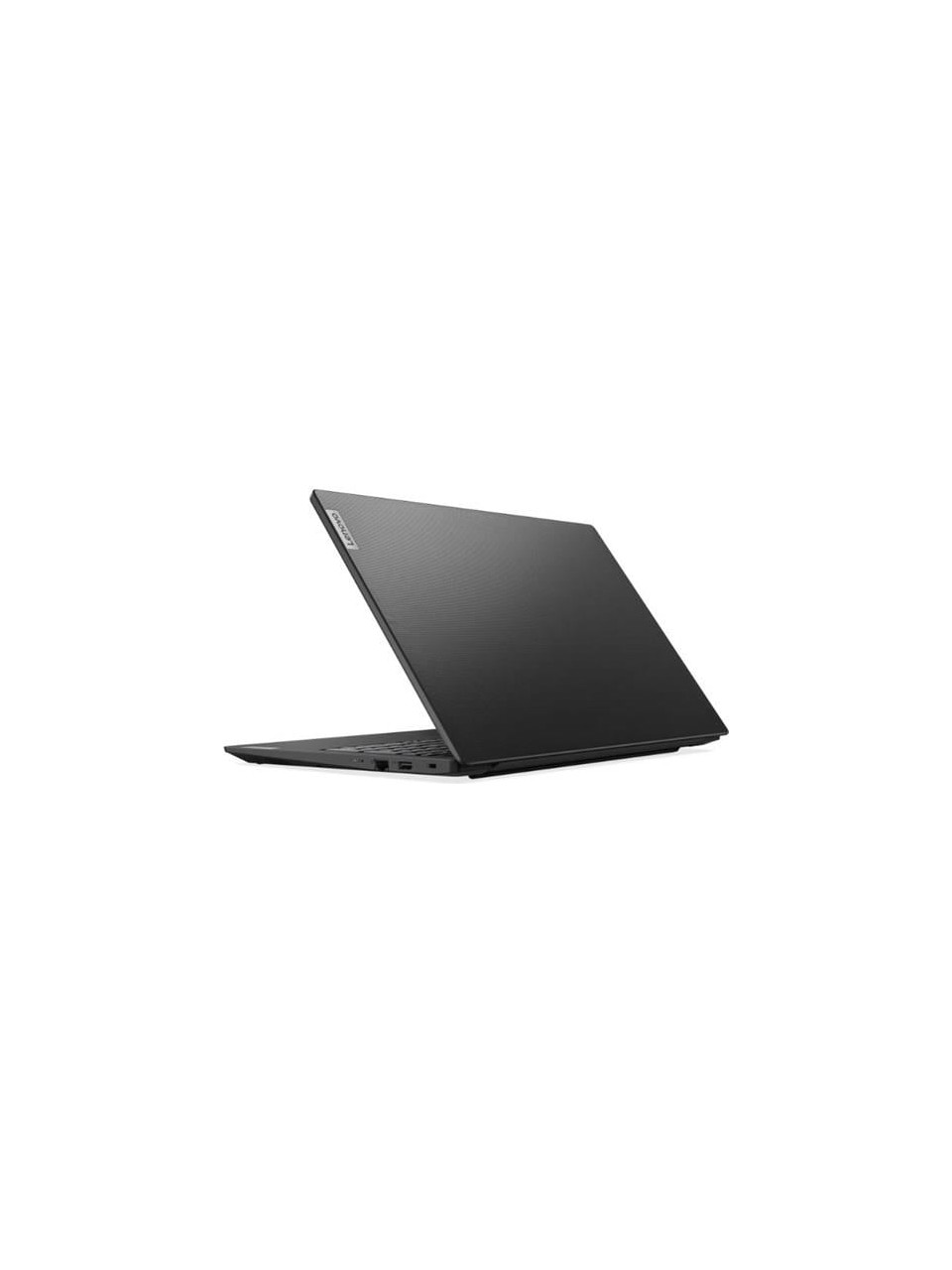 Kapalı, siyah bir Lenovo dizüstü bilgisayar beyaz zeminde gösteriliyor.
