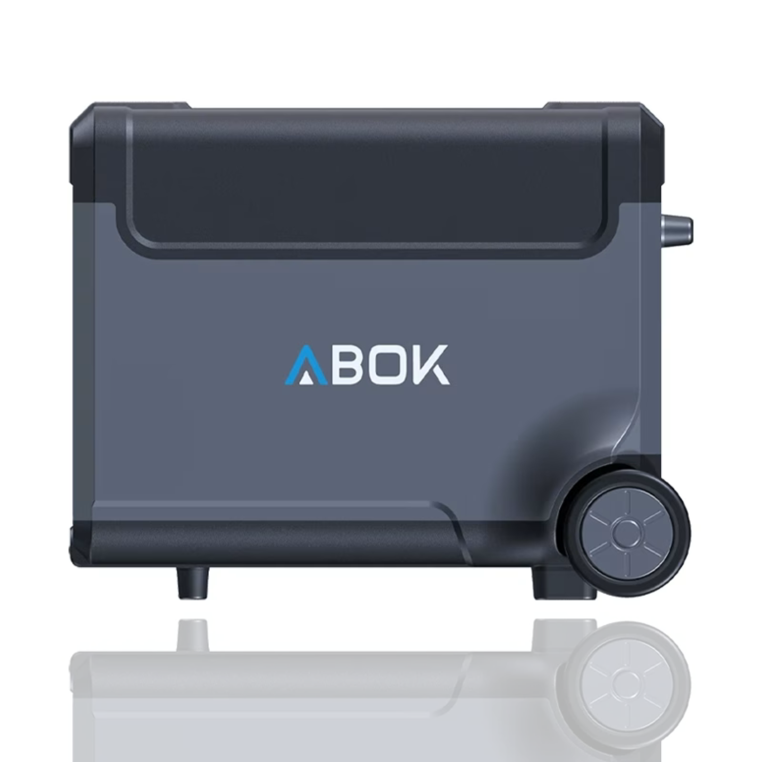 Ciemnoszara przenośna elektrownia z kołami i logo "ABOK".