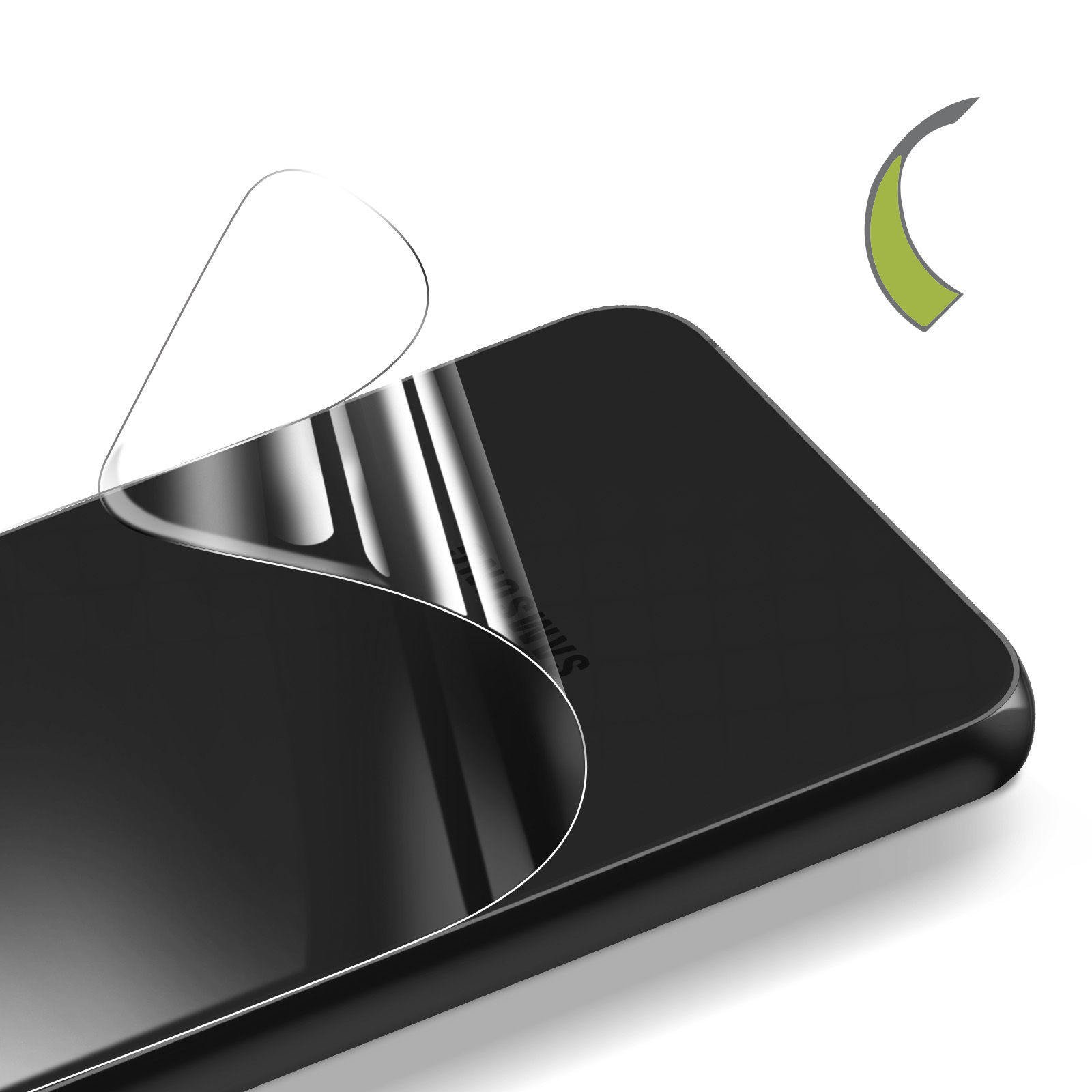 Una protezione per lo schermo trasparente viene applicata a uno smartphone nero.