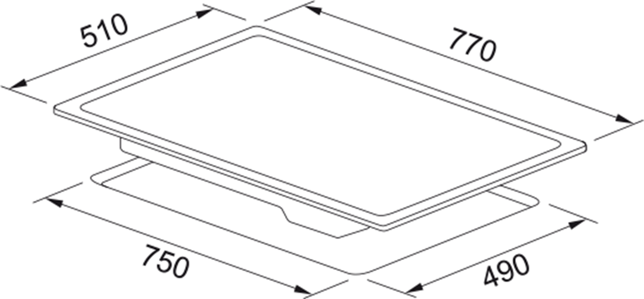 510x770mm ve 750x490mm boyutlarında bir lavabonun teknik çizimi.