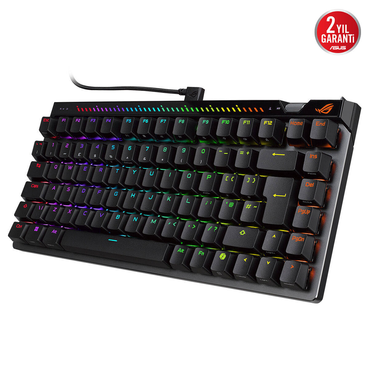 RGB aydınlatmalı, Türkçe tuş takımlı siyah oyuncu klavyesi, garanti bilgisi var.