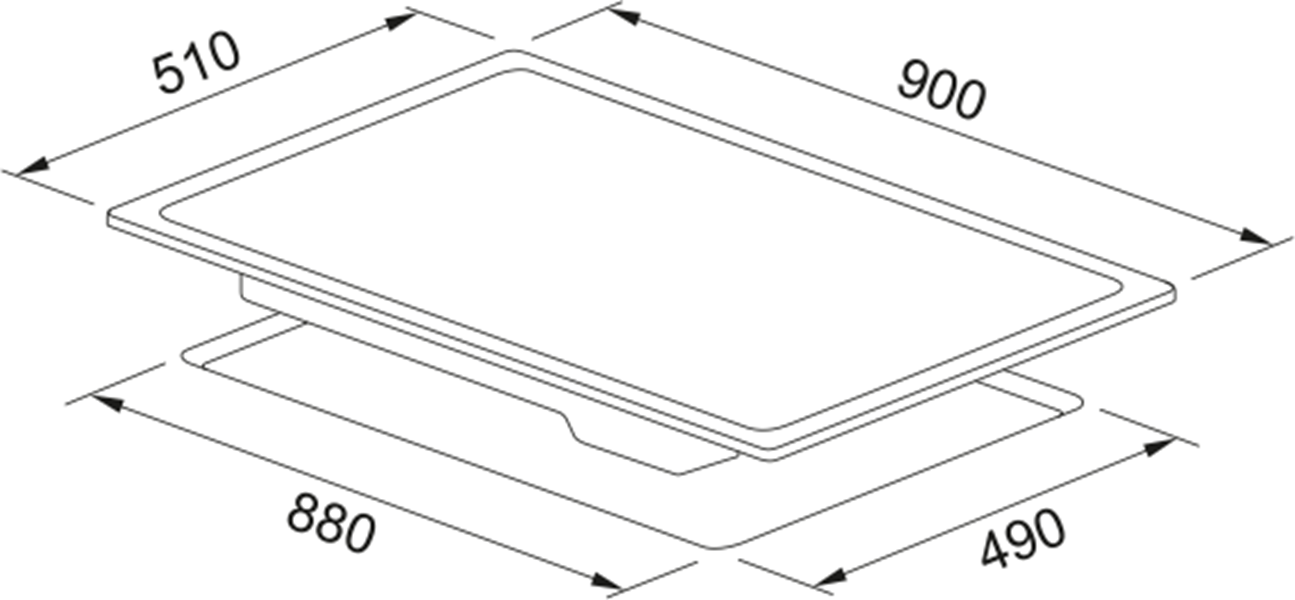 900x510 mm ve 880x490 mm ölçülerinde bir lavabonun teknik çizimi.