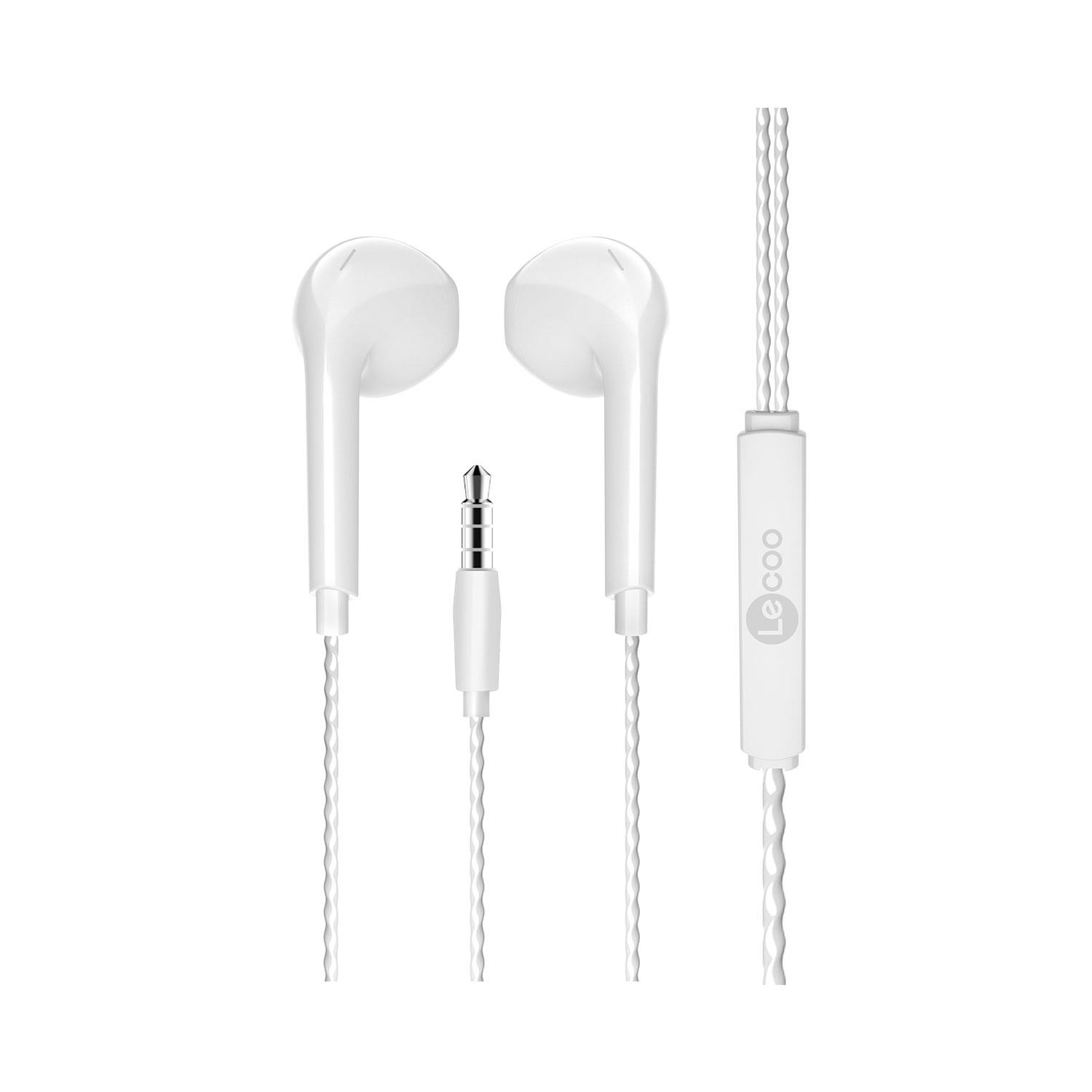 3,5 mm jaklı ve beyaz kablolu beyaz kulaklıklar.
