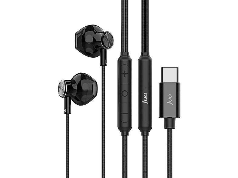 JUO Type-C Mikrofonlu Metal DAC Çip Destekli ENC Gürültü Engelleme Kablolu Kulak İçi Kulaklık Siyah