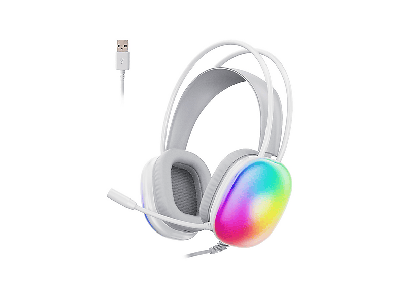 LECOO HT409 RGB Işıklı USB Mikrofonlu Kablolu Oyuncu Kulak Üstü Kulaklık Beyaz