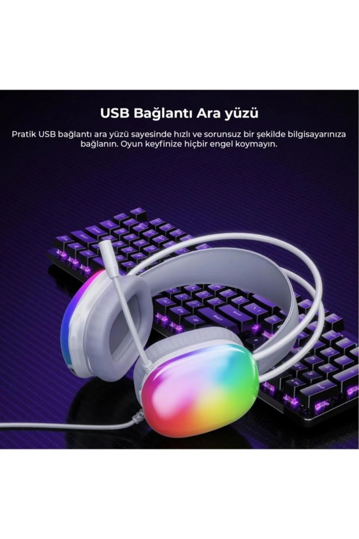 RGB aydınlatmalı kulaklık ve arkadan aydınlatmalı klavye.