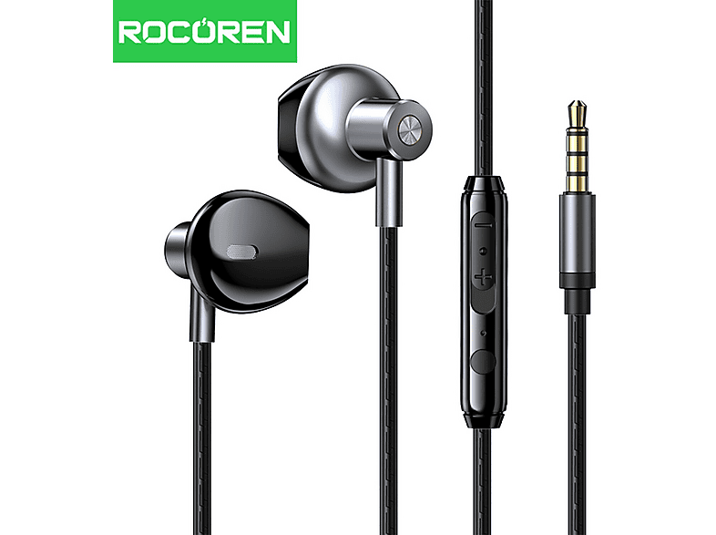 ROCOREN 3.5mm Jack Girişli Mikrofonlu Kablolu Kulak İçi Kulaklık Siyah