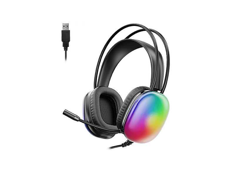 LECOO HT409 RGB Işıklı USB Mikrofonlu Kablolu Oyuncu Kulak Üstü Kulaklık Siyah