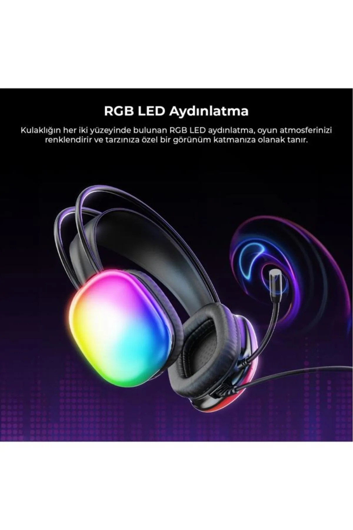 Kulaklıkların kulaklıklarında RGB LED aydınlatma bulunur.