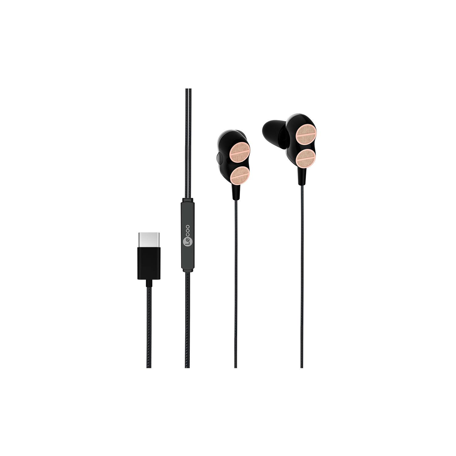 USB-C konnektörlü ve rose altın aksanlı siyah kulaklıklar.