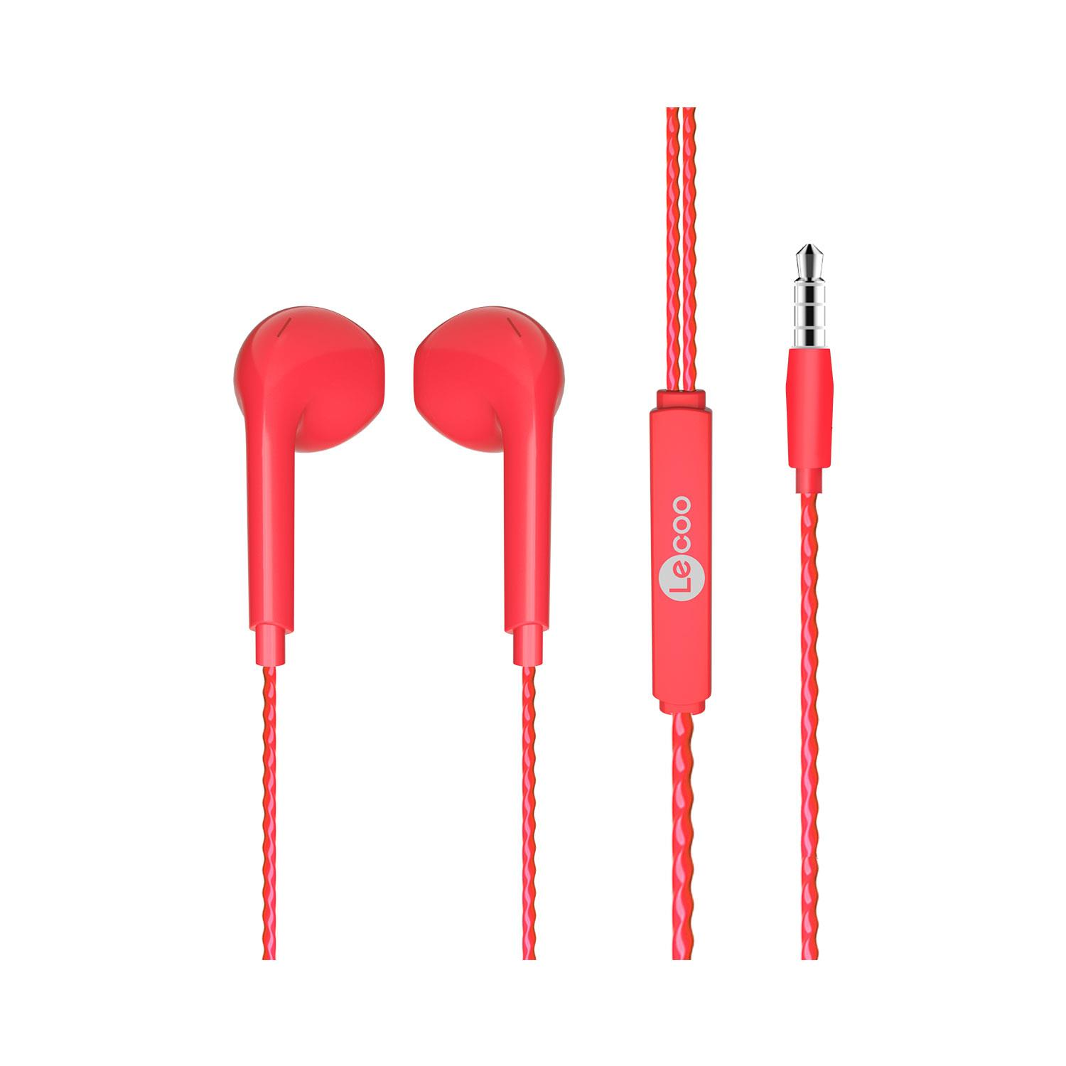 Kordonlu ve 3,5 mm jaklı kırmızı kulak içi kulaklık.