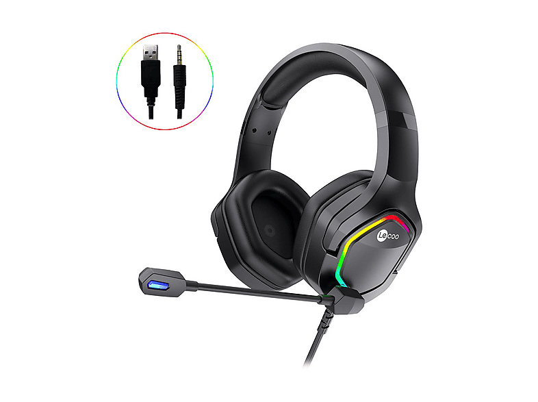 LECOO HT403 RGB 3.5mm Jack + USB Kablolu Oyuncu Kulak Üstü Kulaklık Siyah