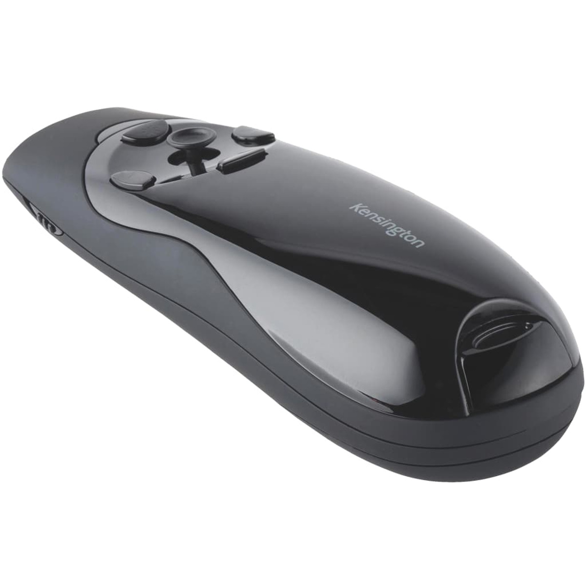 Presentatore Kensington nero con pulsanti e joystick, su sfondo bianco.