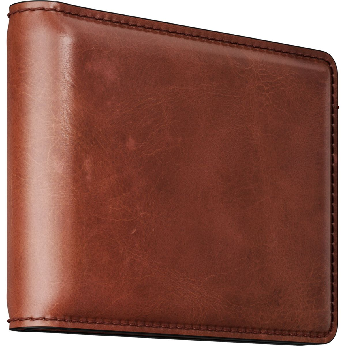 Ein brauner Leder-Brieftaschen-Vorderseite mit genähten Kanten.