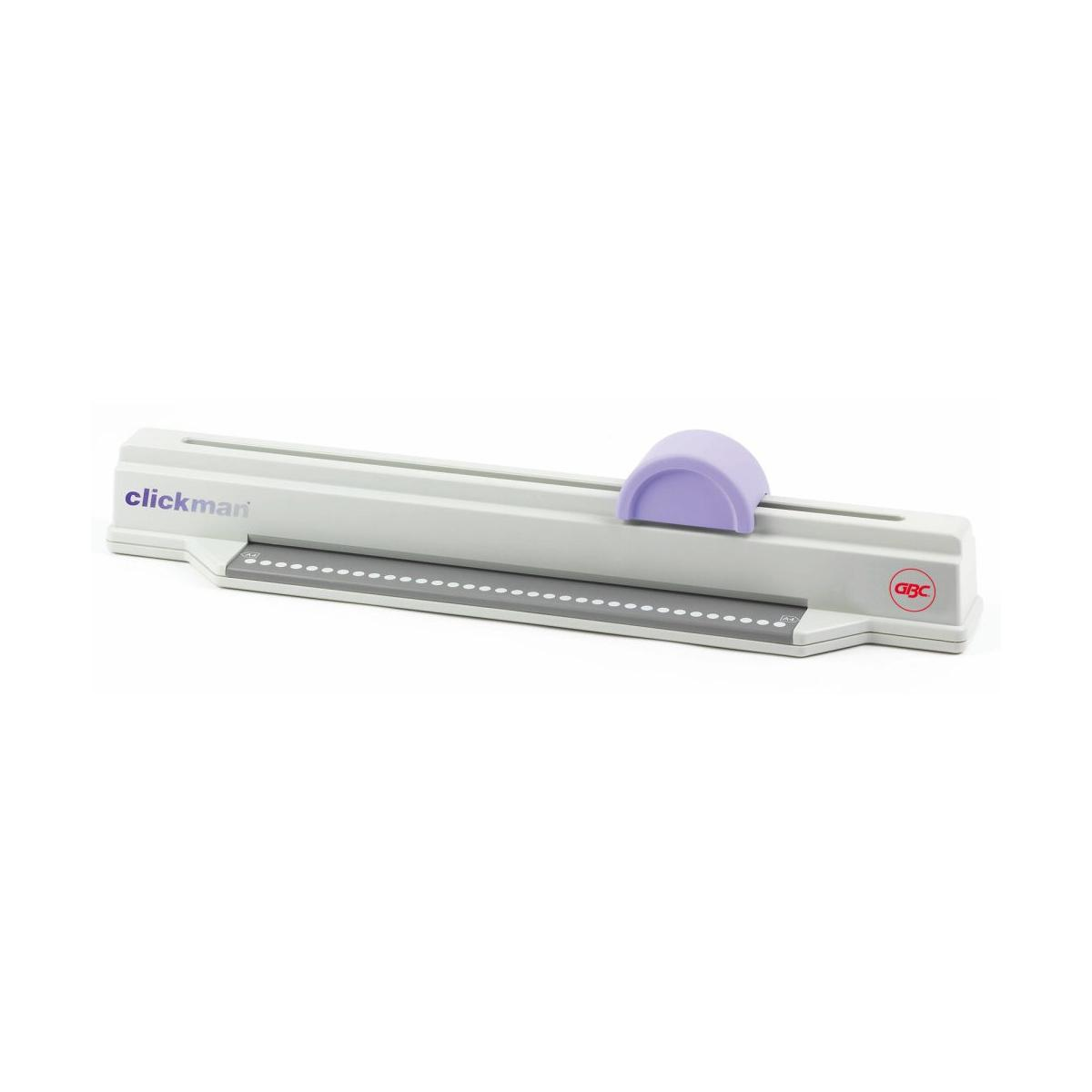 Perforatrice grigia con manico viola e scala di misurazione.
