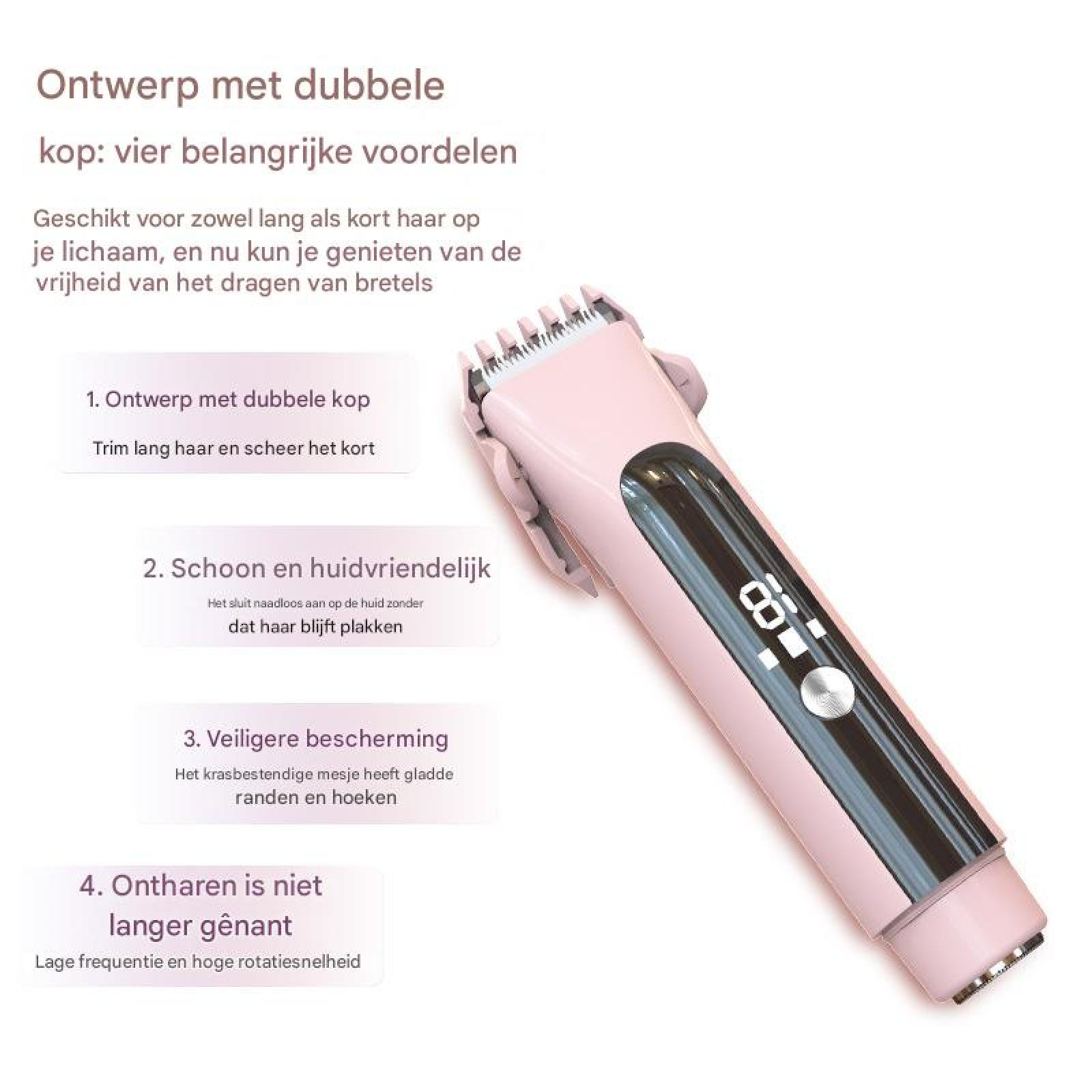 Ein rosa Haarschneider mit silbernem Display und schwarzen Streifen.