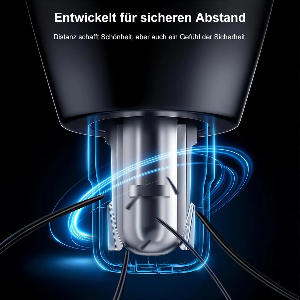 Nahaufnahme einer metallischen Komponente mit blauen Lichtbögen.
