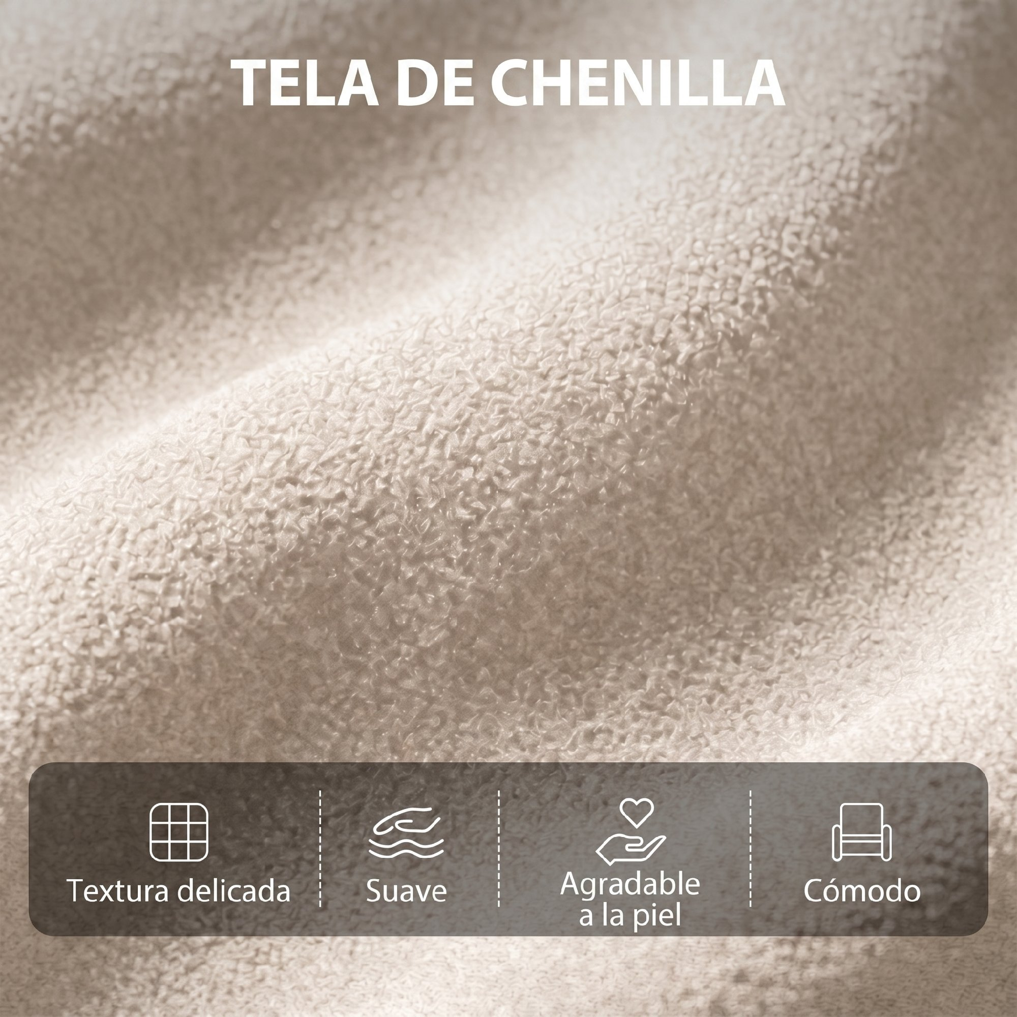 Primer plano de tela de chenilla clara con superficie texturizada.