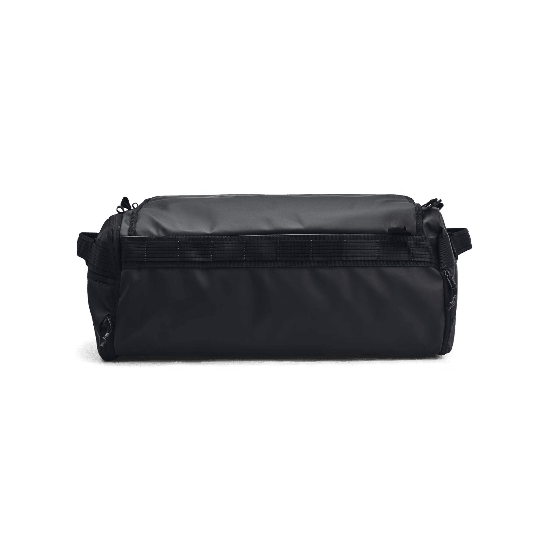 Schwarze Kulturtasche mit Reißverschluss und Tragegriff, auf weißem Hintergrund.