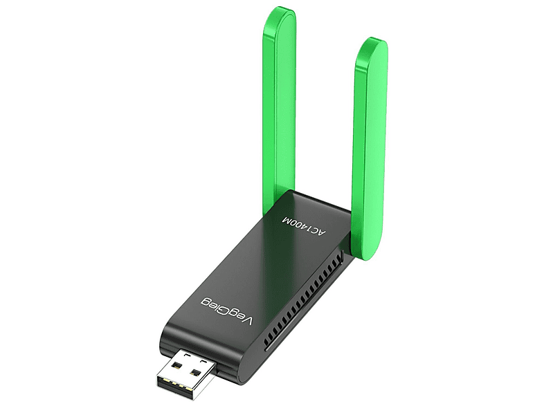 VEGGIEG 1400 Mbps 2.4GHz/5GHz Dual Band Gigabit Alıcı Verici USB Wi-Fi Adaptör Siyah
