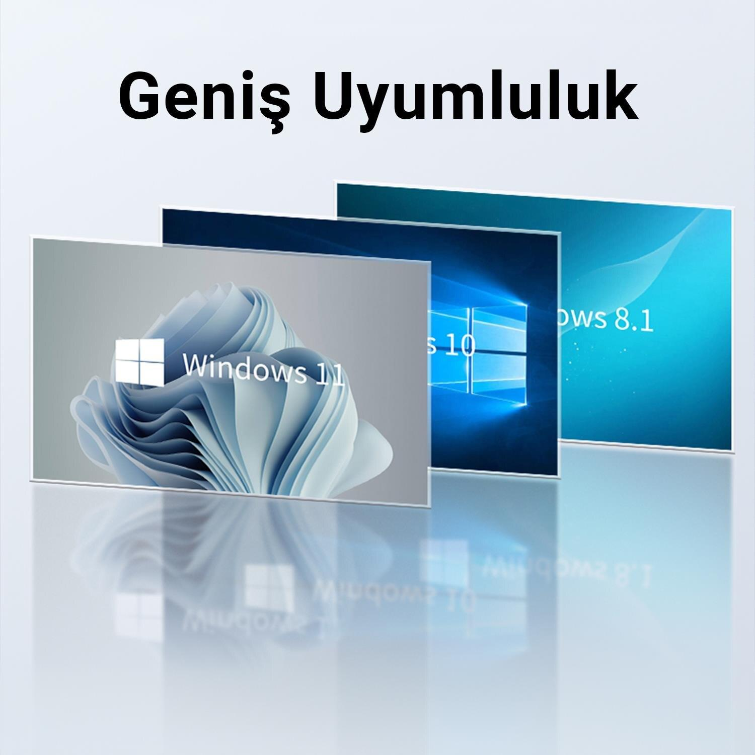 Windows 11, 10 ve 8.1 yan yana yansımalarla.