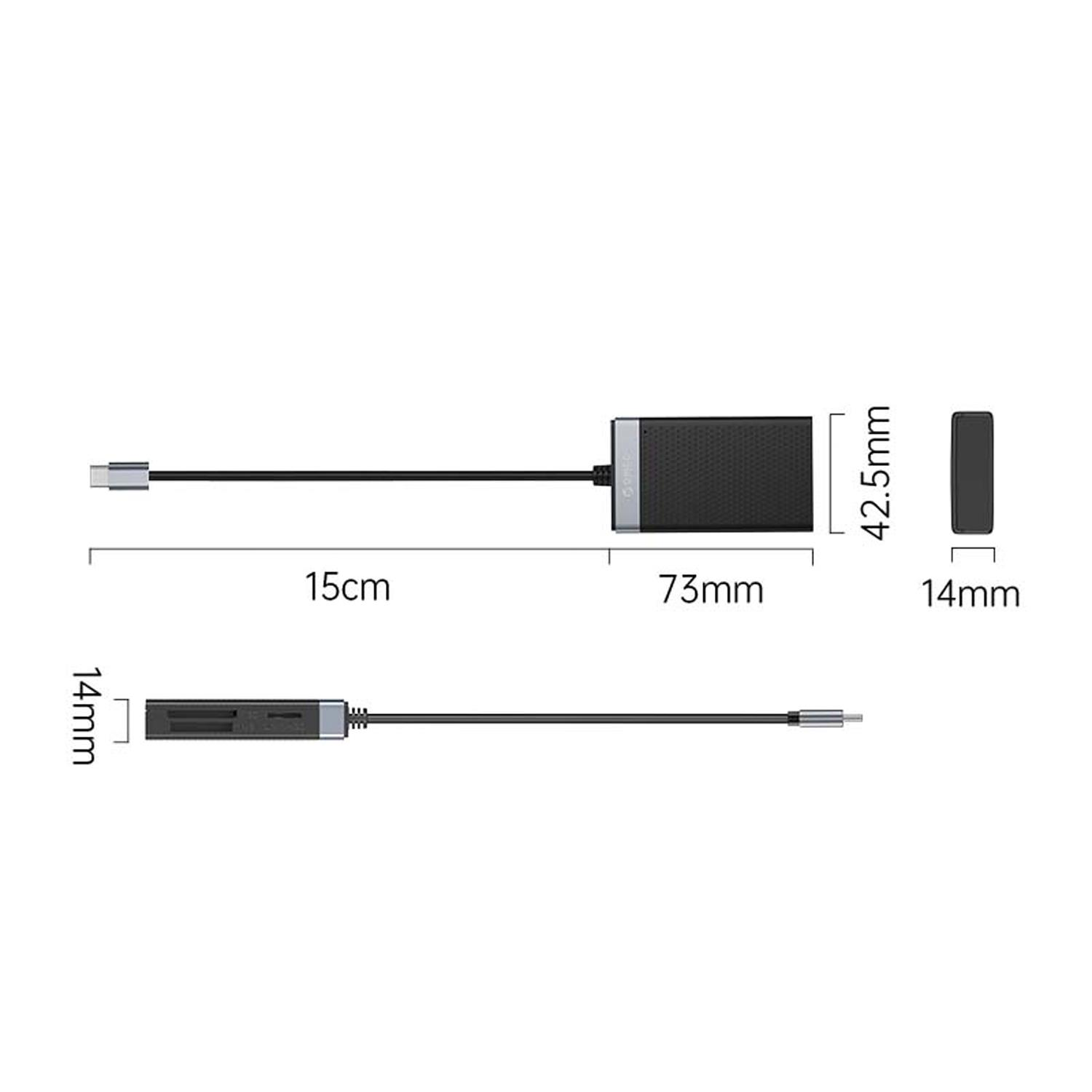 15 cm kablolu ve 73 mm gövdeli siyah USB-C kablosu.
