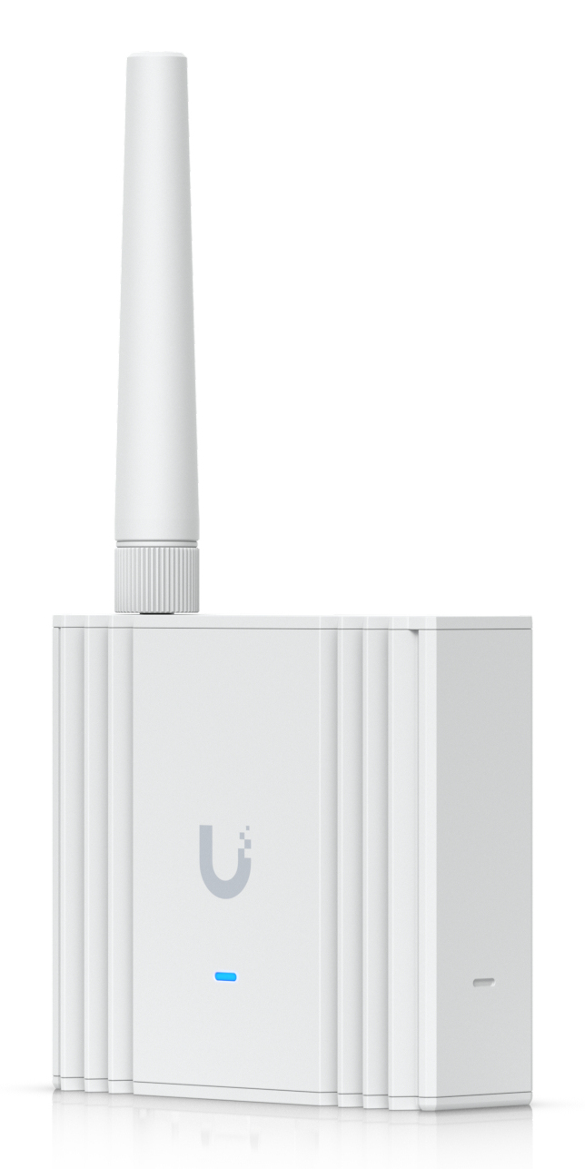 Ein weier drahtloser Router mit Antenne und blauem Licht.