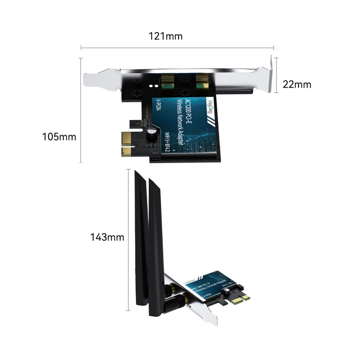 İki antenli AC1200 PCI-E Kablosuz Ağ Adaptörü.