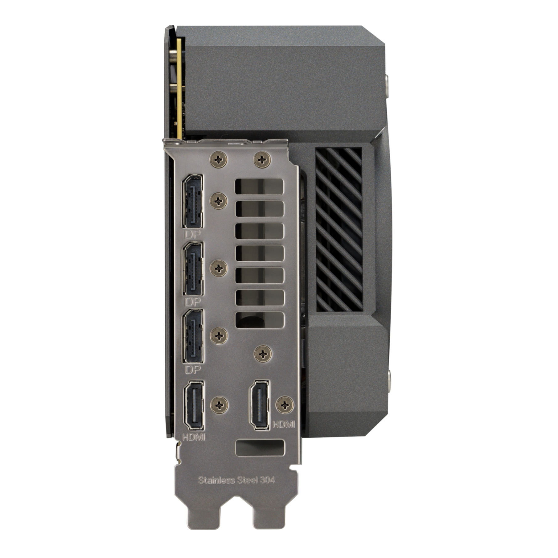 Grafikkarte mit DP- und HDMI-Anschlüssen auf der Rückseite.