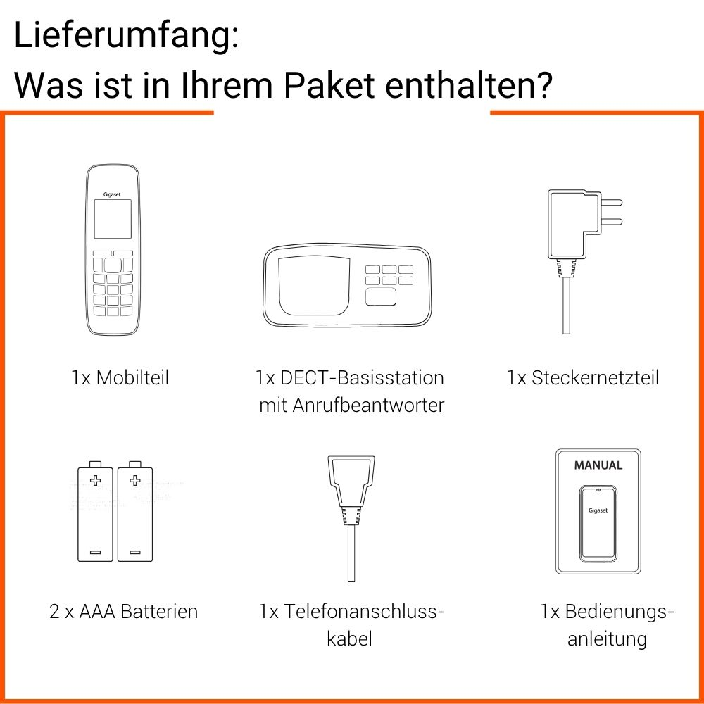 Contenuto della confezione: Cornetta, stazione base, alimentatore, batterie, cavo e manuale.