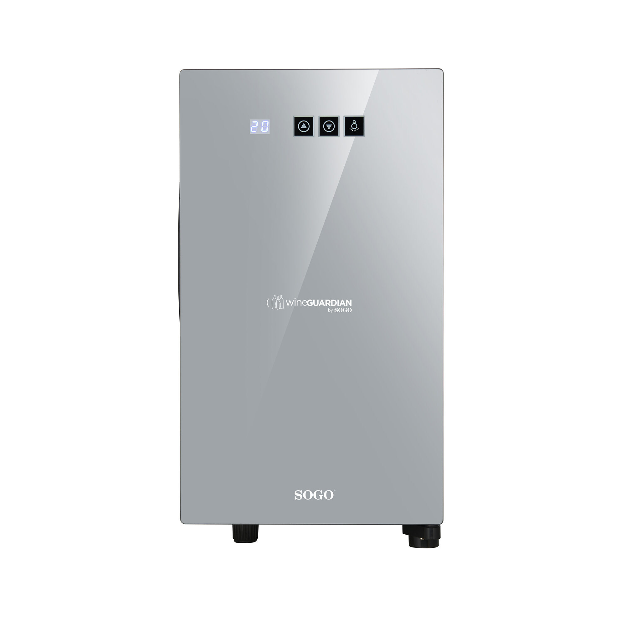 Raffreddavino grigio con display digitale e pulsanti di controllo.