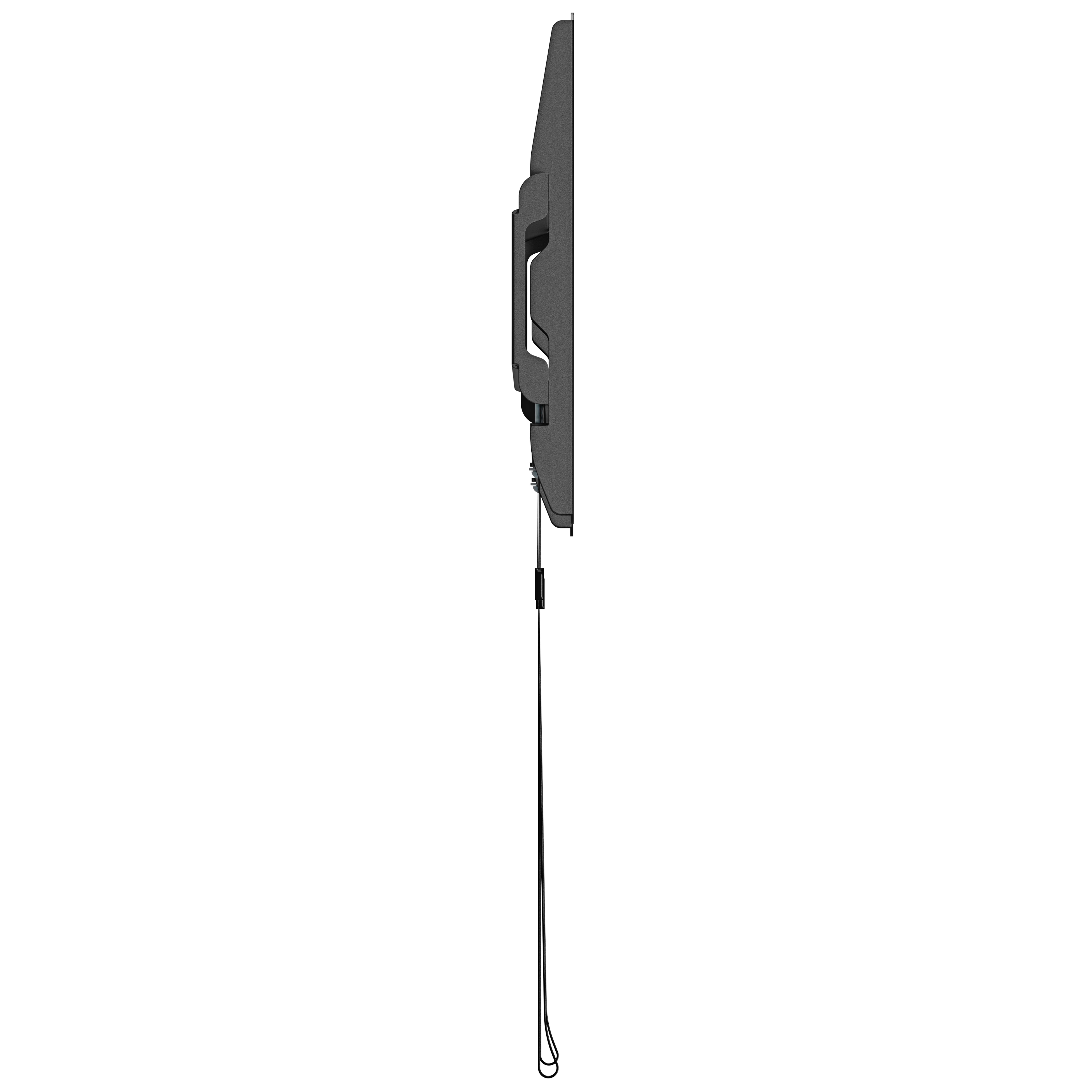 Soporte de pared gris con cable negro y lazo.