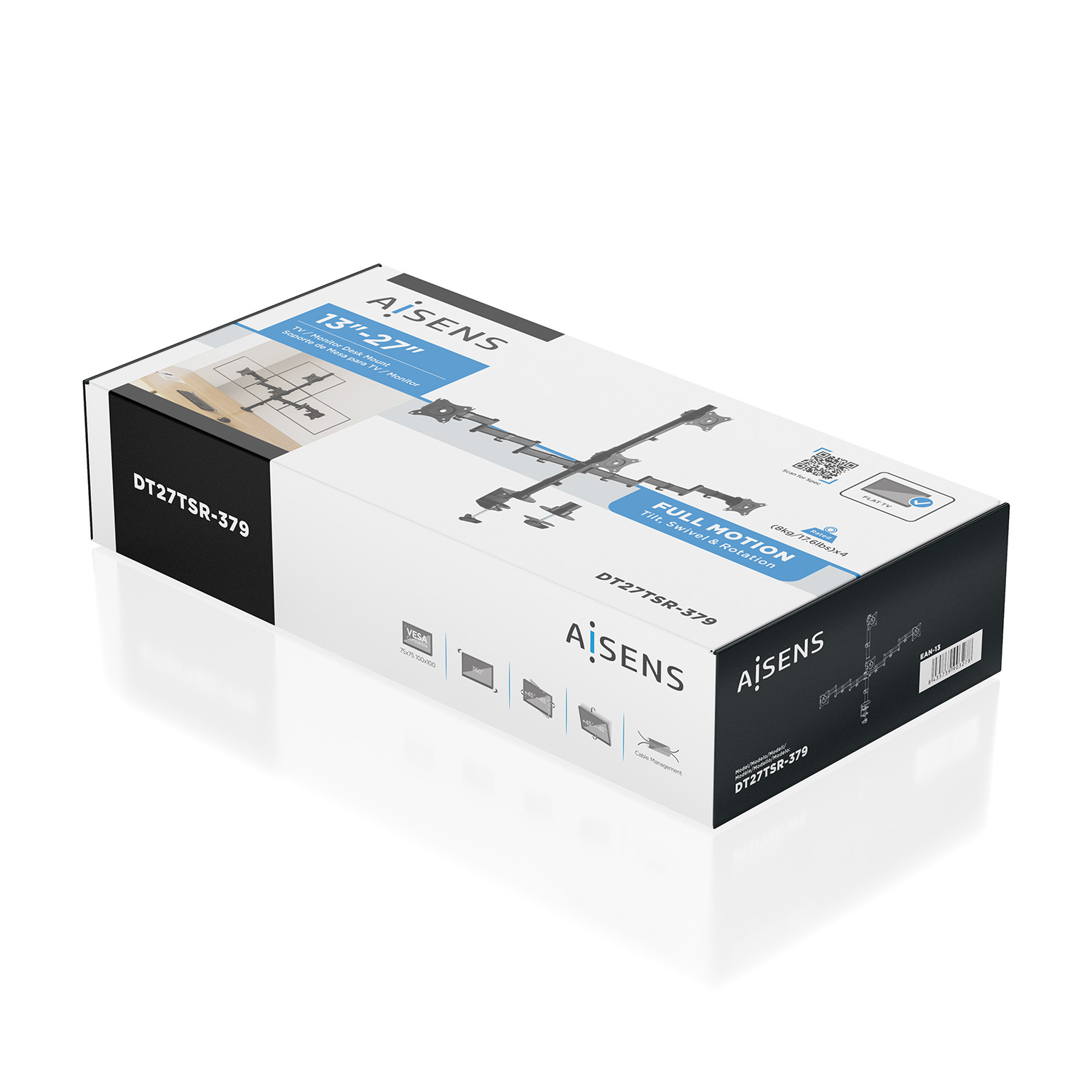 Scatola per braccio monitor AISENS, misura 13-27 pollici, modello DT27TSR-379.