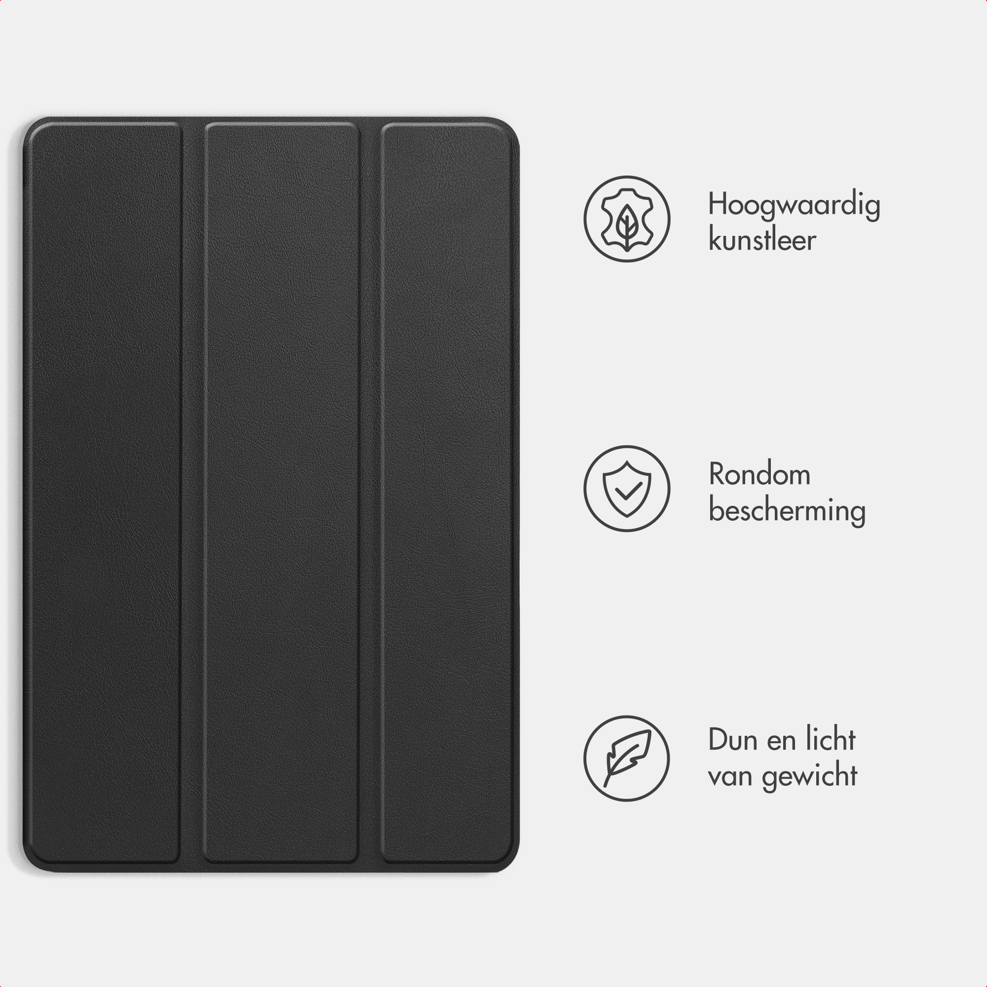 Étui noir pour tablette à trois segments pliables. Similicuir de qualité.