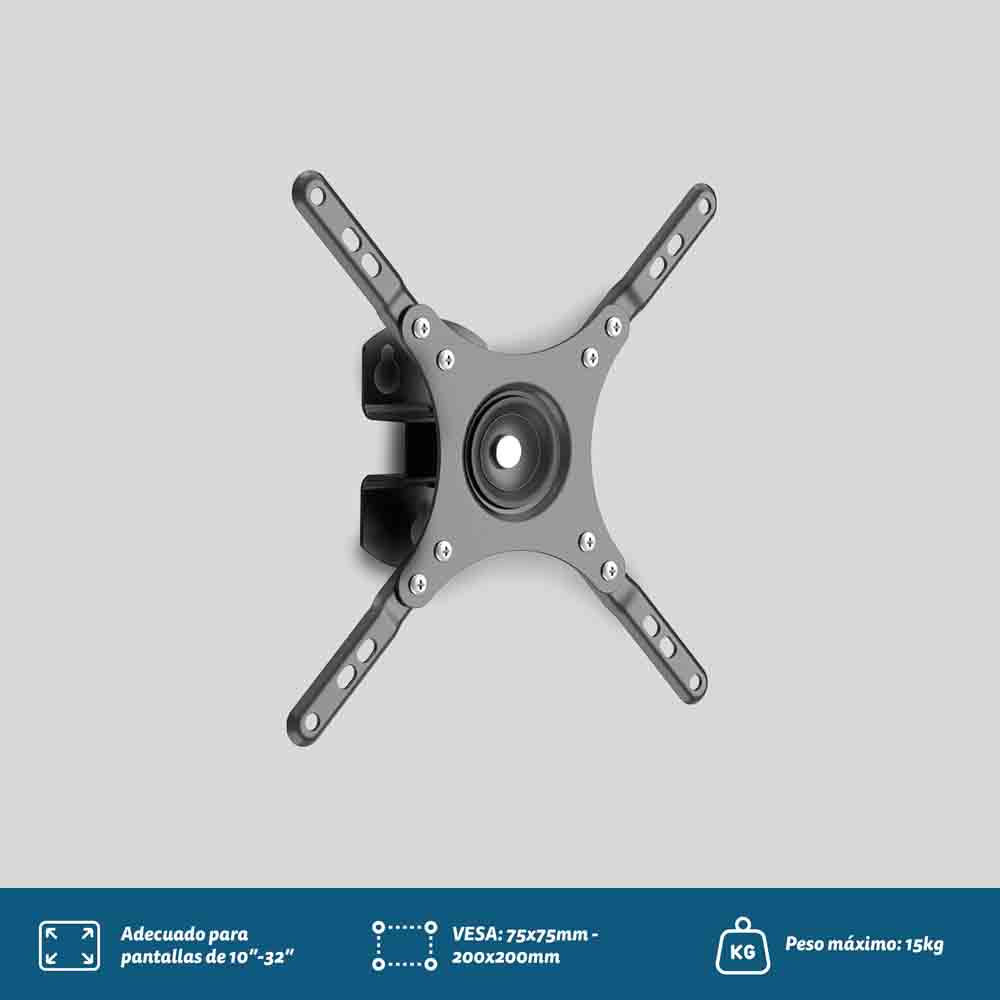Soporte de pared gris para TV de 10-32 pulgadas, VESA 75-200mm, máx. 15kg.