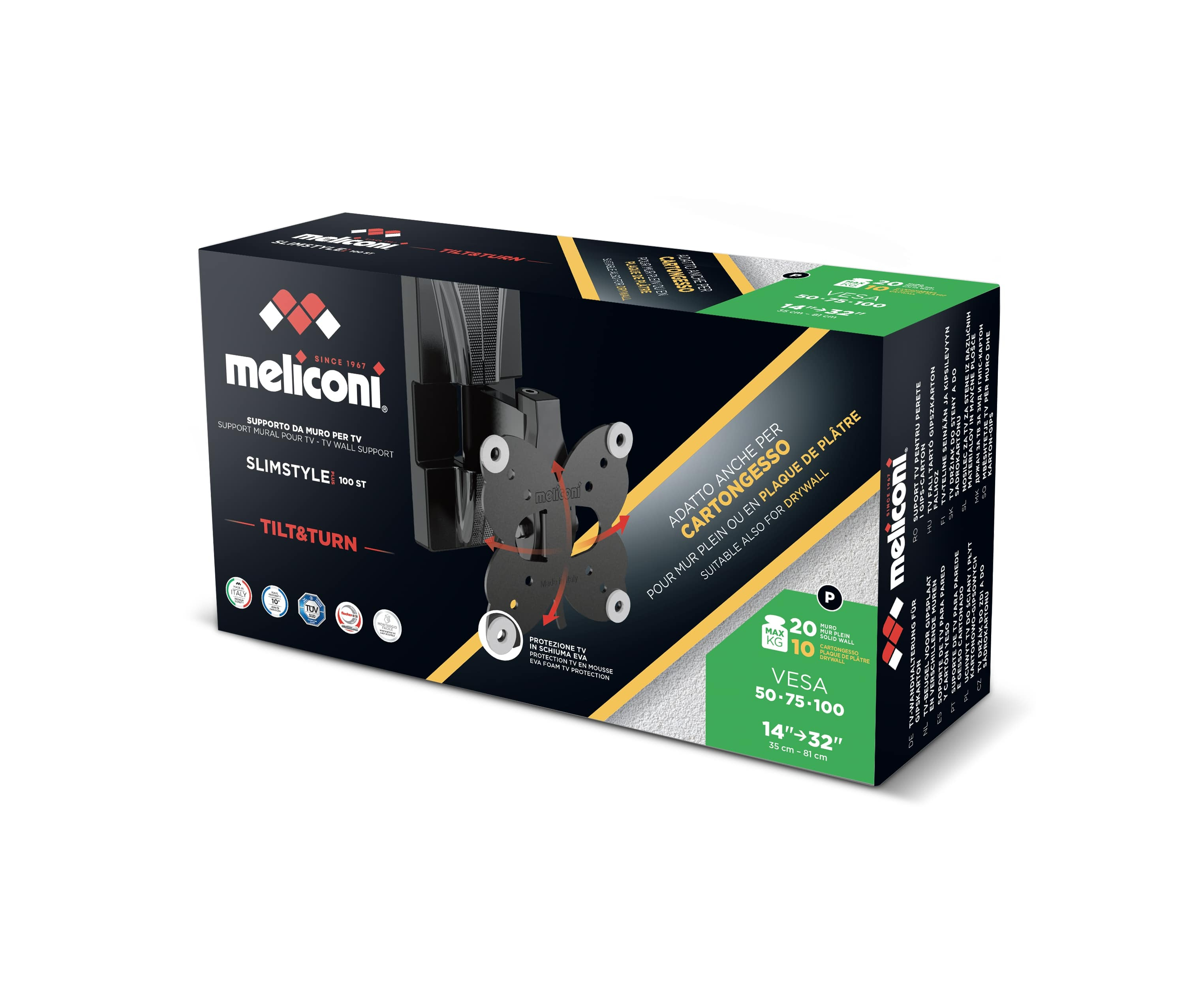 Meliconi TV-Wandhalterung, Slimstyle 100 ST, für 14-32 Zoll Fernseher, max. 20 kg.
