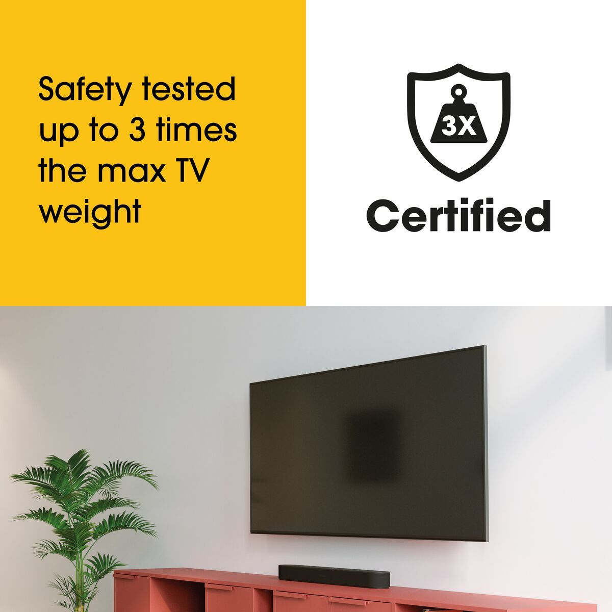 Supporto TV certificato 3X peso max. TV schermo piatto a muro.
