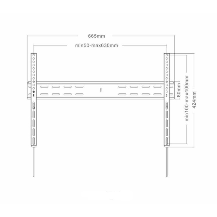 Dibujo técnico de un soporte de pared para TV con dimensiones en mm.