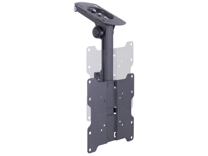 Eine schwarze Deckenhalterung für einen Fernseher mit verstellbarem Arm.