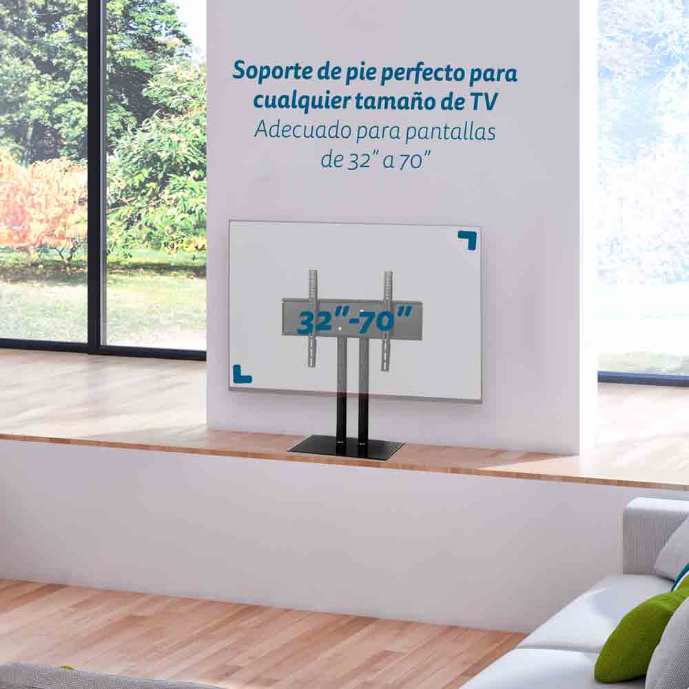 Soporte negro para TV con montaje para pantalla de 32-70 pulgadas.