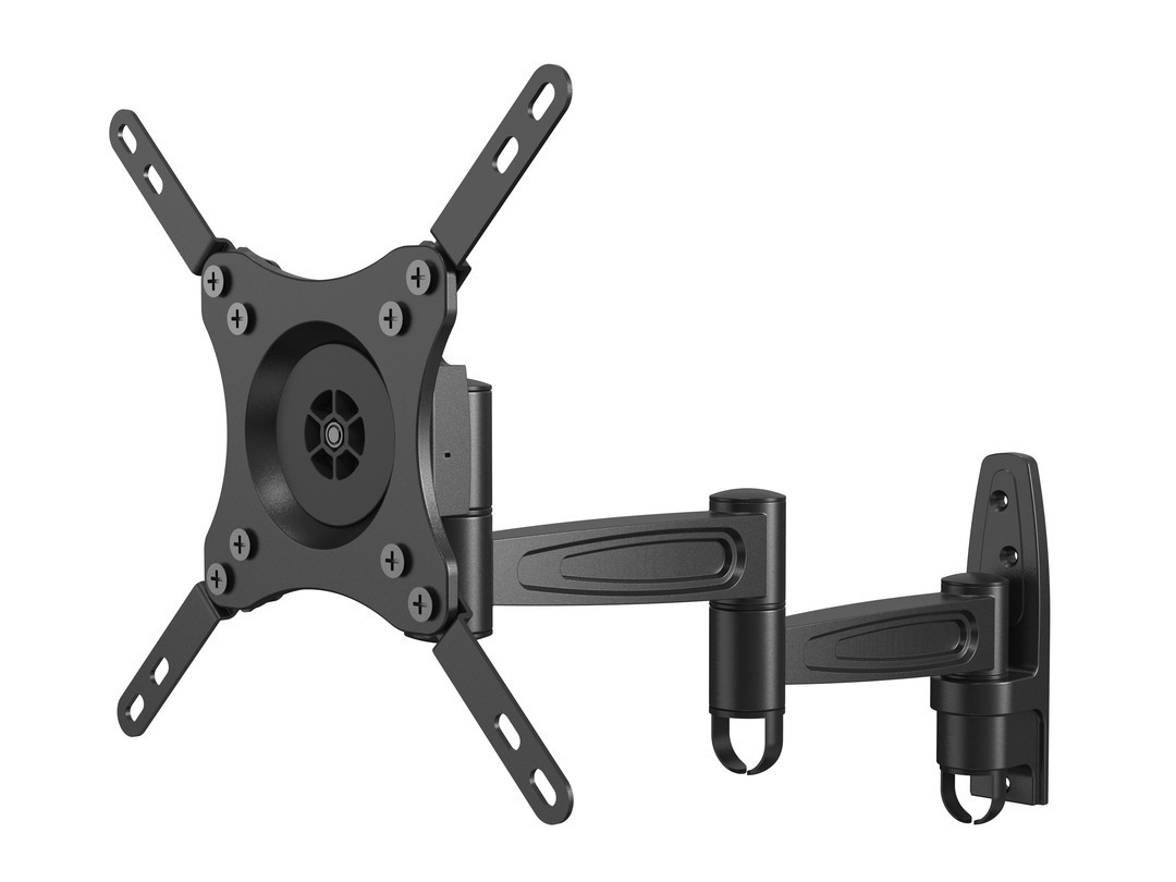 Un bras de moniteur noir et articulé avec quatre bras pour fixation d'écran.