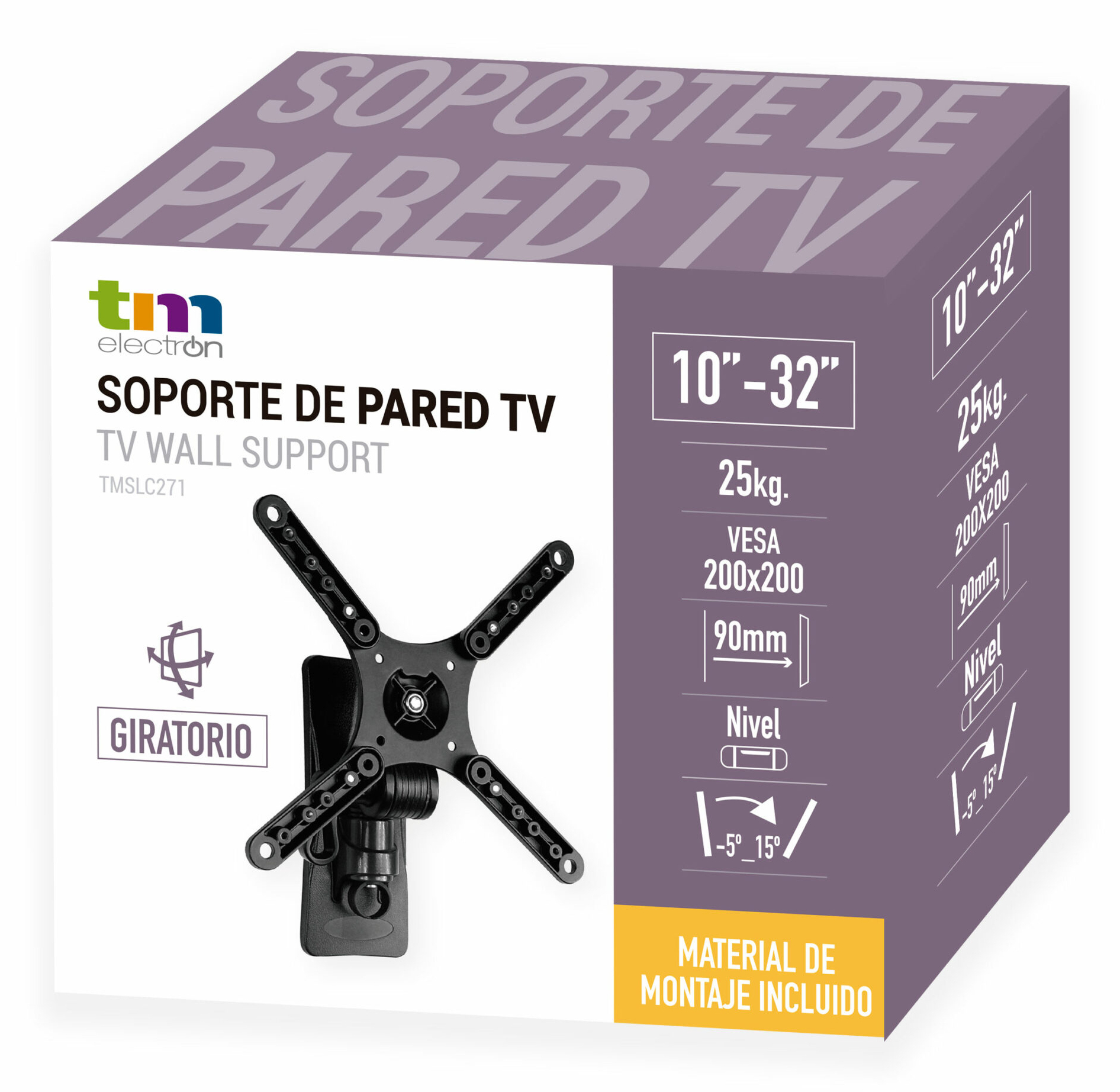 Embalaje para un soporte de pared TV giratorio para TV de 10-32 pulgadas.