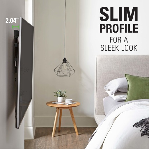 Ein schlankes Profil für einen eleganten Look, mit einem an der Wand montierten Fernseher.