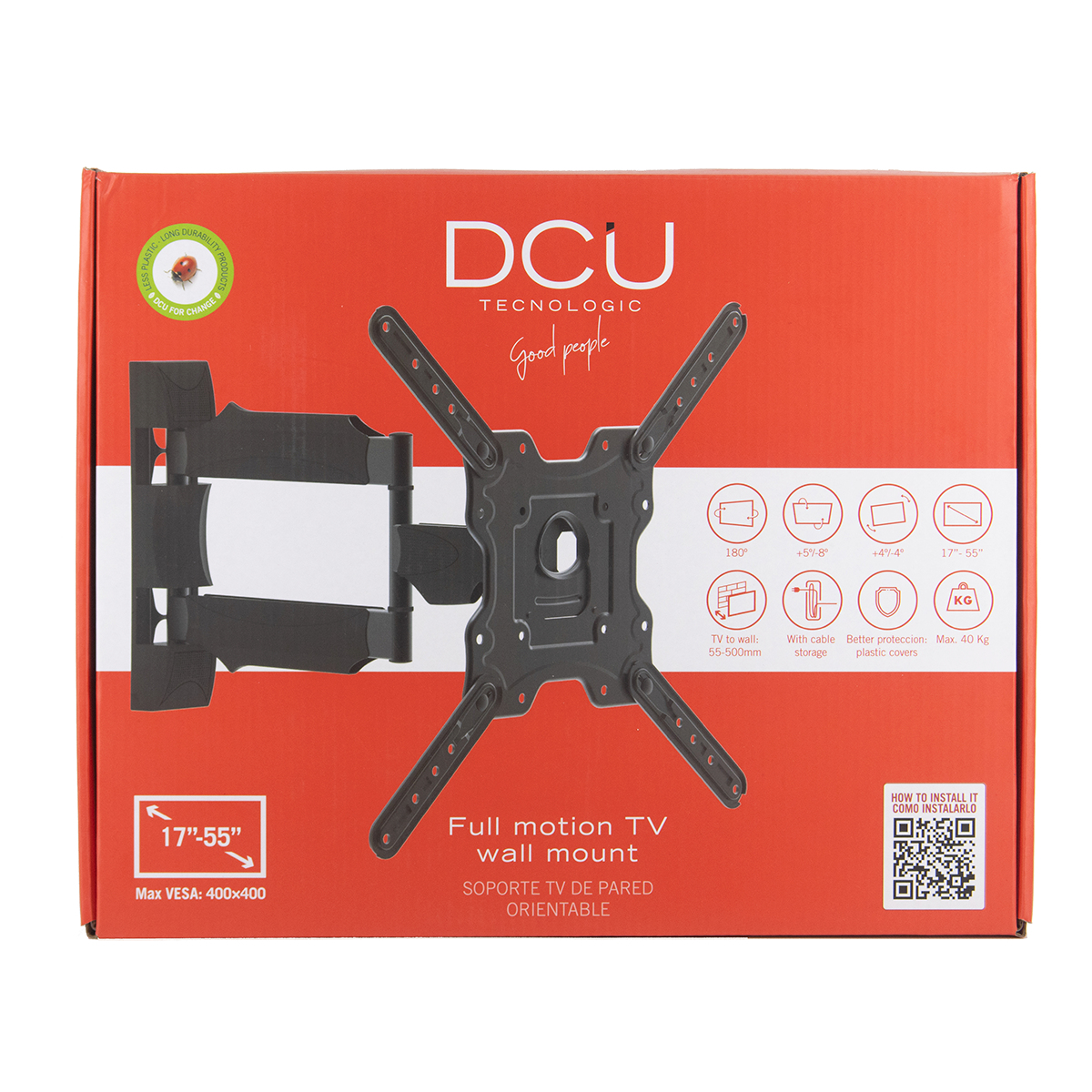 Caja para un soporte de pared TV de movimiento completo, 17-55 pulgadas, con logo DCU.
