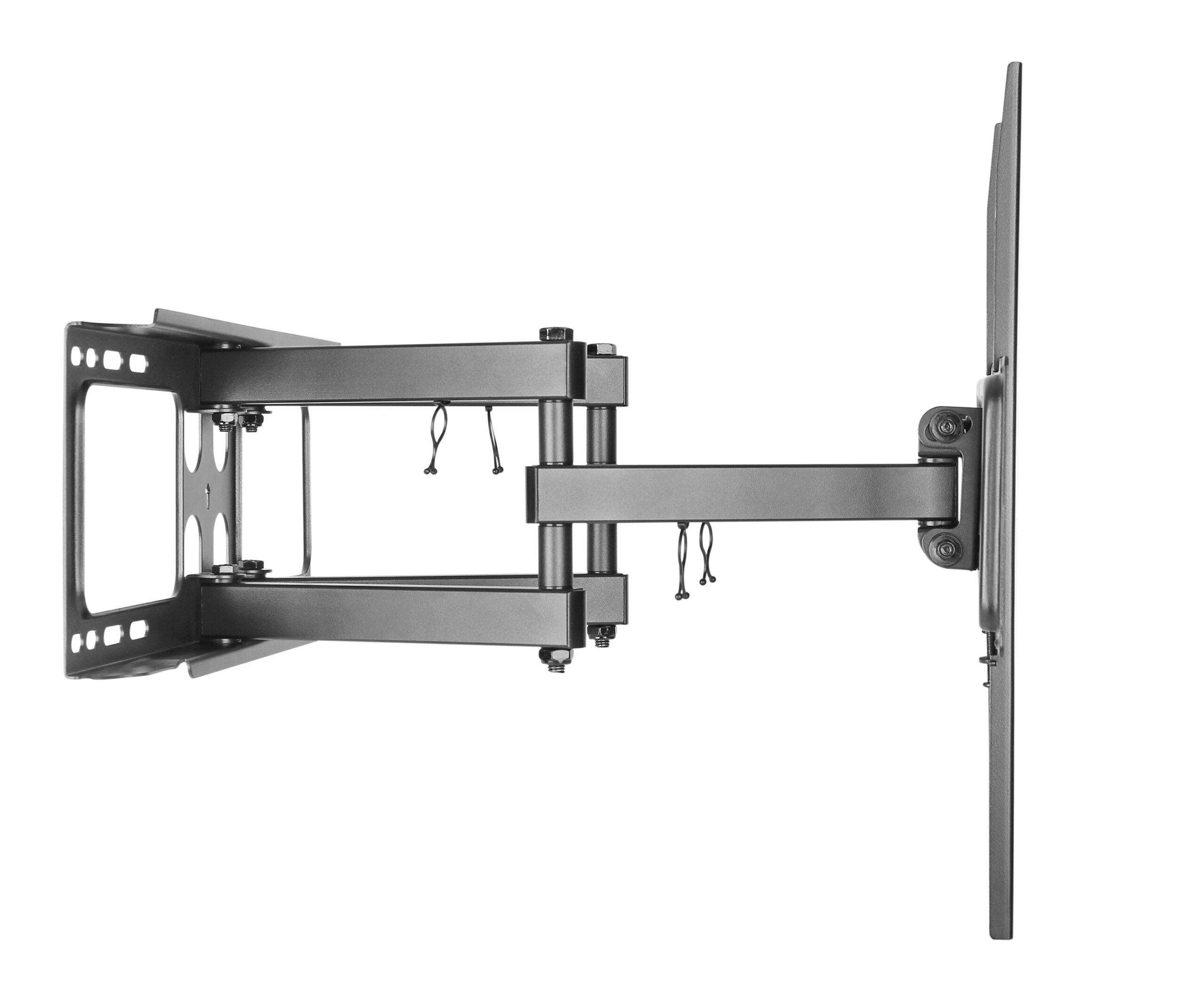 Un soporte de TV giratorio con brazos de metal y una placa plana.