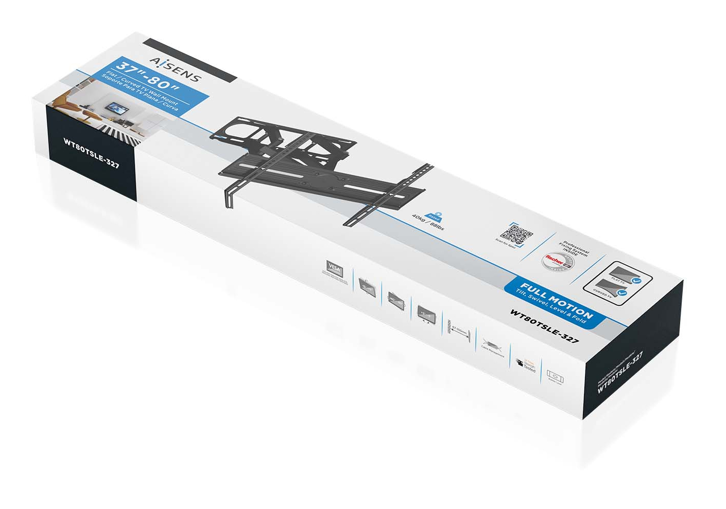 Scatola per supporto TV da parete nero, per TV 37"-80", supporta 40kg.