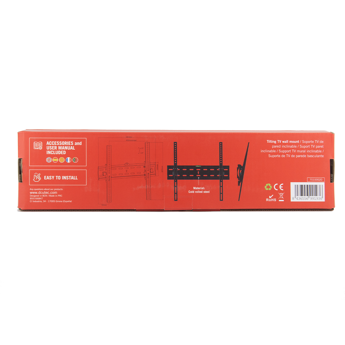Caja para un soporte de TV de pared basculante de acero laminado en frío.