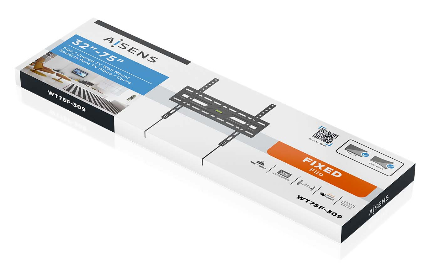 Caja de un soporte de pared para TV de 32-75" para TV plana/curva, modelo WT75F-309.