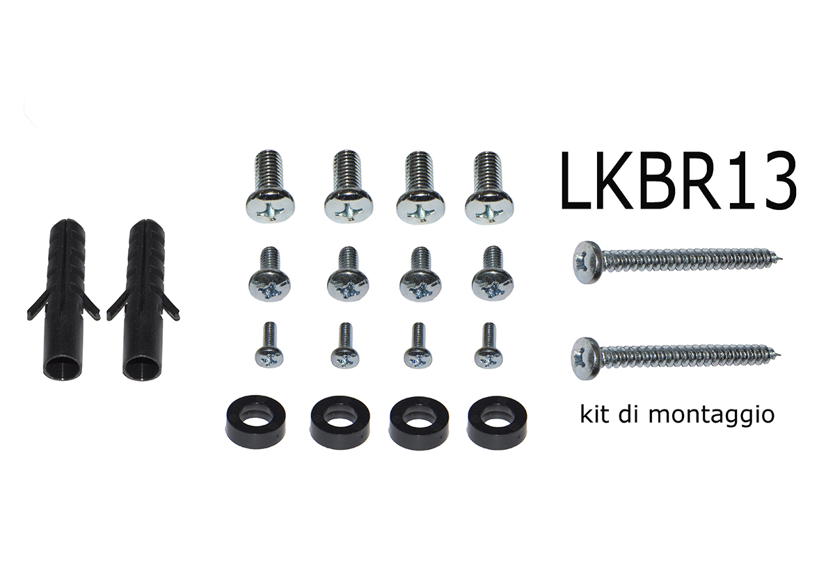 Due tasselli neri, varie viti e rondelle, kit di montaggio LKBR13.